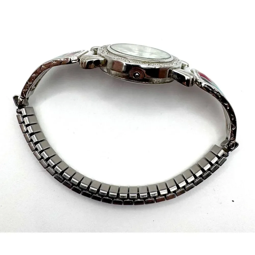 Ladies Collezio 25mm Watch Broken for parts/repair Silver Tone and Enamel Chrono